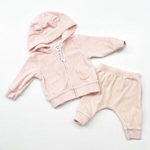 Carter's baby girls pink terry cloth zip up jacket + sweatpants